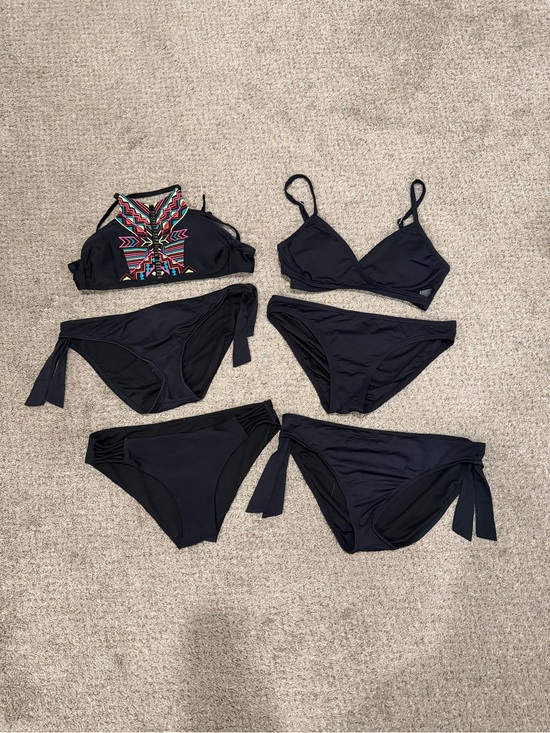 Other - Black Bikini Tops and Bottoms Set with Colorful Embroidered Top